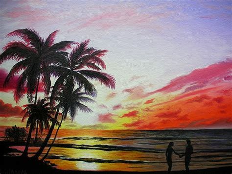 Tropical Sunset Painting at PaintingValley.com | Explore collection of ...