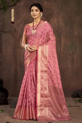 Admyrin Pink Cotton Woven Saree With Blouse Piece At Rs