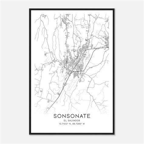 Sonsonate El Salvador Map Poster, Sonsonate City Road Wall Art Print ...