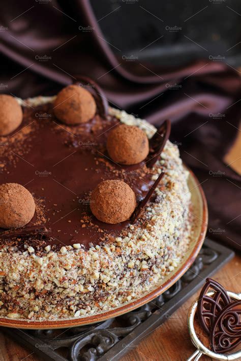 Chocolate cake with nuts | High-Quality Food Images ~ Creative Market