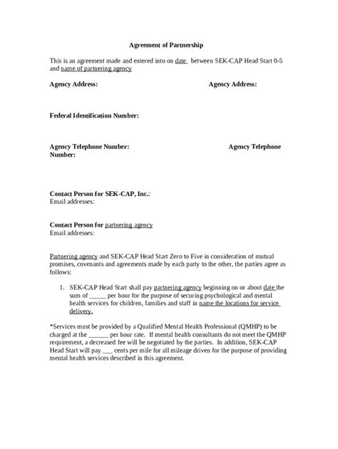 Agreement Of Partnership Doc Template Pdffiller