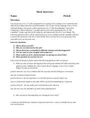 Mock Interviews Assignment Docx Mock Interviews Name Period