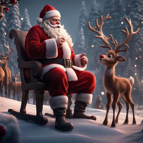 Santa Claus Talking To Rudolph The Red Nosed Reindeer Ai Generated