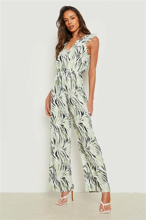 Zebra Frill Sleeve Wide Leg Jumpsuit