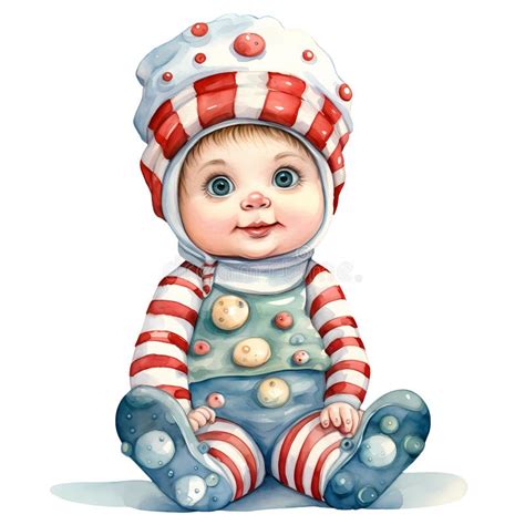 Cute Christmas Baby Watercolor Clipart Illustration AI Generative Stock