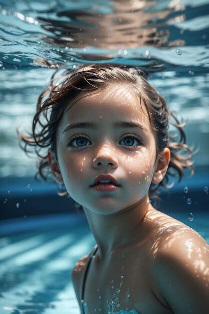 Niño nadando bajo el agua en la piscina agua de mar azul niño nadando