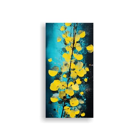 Cuadro En Bastidor Dibujo Para Cocina Árbol De Aspen En Amarillo Y Azul