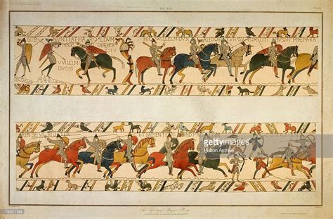 A Scene From The Bayeux Tapestry Depicting The Norman Invasion Of 1066