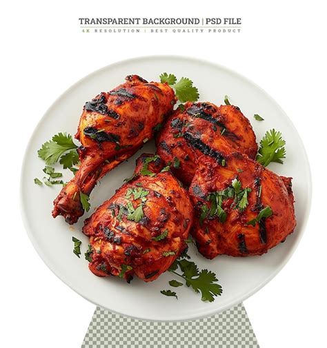 Premium Psd Tandoori Chicken In Plate Isolated On White Background