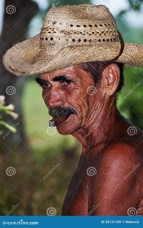 Cuban Farmer With Hat Smokes Cigar In Vinales Cuba Editorial Stock