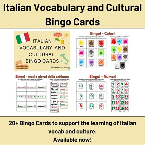 Mash 1st 2nd Class Italian Vocabulary And Cultural Bingo Cards
