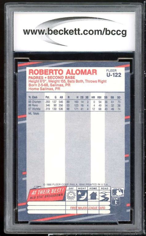 Roberto Alomar Rookie Card 1988 Fleer Update U 122 Bccg 9 Ebay