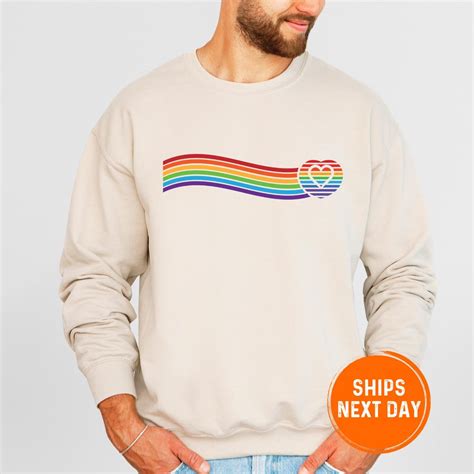 Retro Heart Strip Sweatshirt Gay Pride Rainbow Colours LGBT Mens Sweatshirt Pride Parade