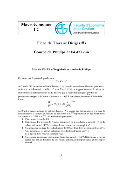 Fiche Td Td Macro Conomie L Fiche De Travaux Dirig S