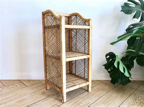 Rattan Wicker Shelving 70 S Boho Wicker Standing Shelf Woven Wicker Bookcase Bohemian