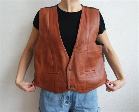 Vintage Mens Leather Vest Brown Genuine Leather Vest Brown Vintage Western Waistcoat Real