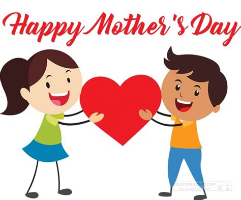 Mothers Day Clipart Boy Girl Holding Heart Happy Mothers Day Clipart