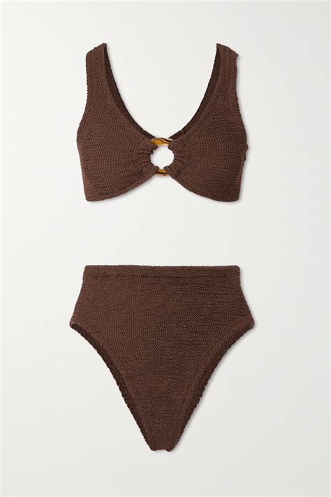 Hunza G Net Sustain Nadine Embellished Seersucker Bikini Brown