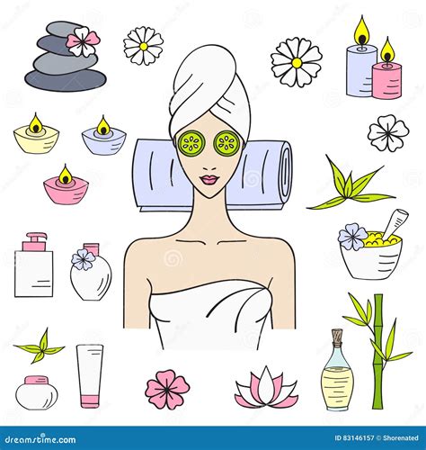 Vector Illustrations Of Beautiful Woman Spa Treatment Stock Vector