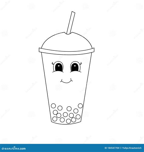 Hand Drawn Bubble Tea Of Black Contour Isolated On White Background