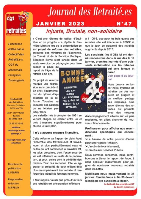 Journal Des Retrait S Janvier Union Locale Cgt Du M Connais