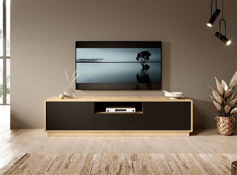 TV Meubel Acuna Mat Zwart Eiken 180 Cm Meubella