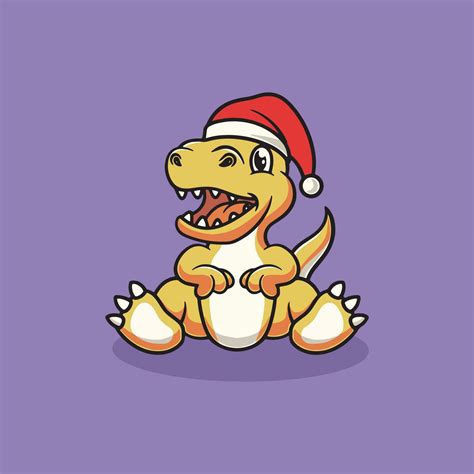 Cute T Rex With Christmas Hat Cartoon Illustration Vector Art