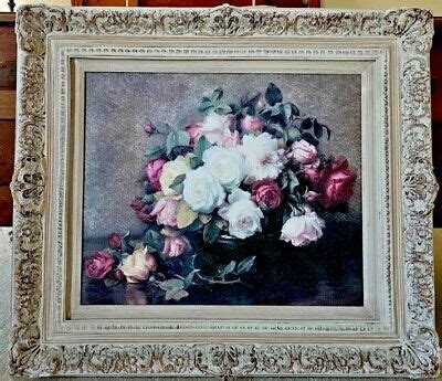 Gorgeous VTG Roses Bouquet Giclee Art Gold Leaf Artist Accented Still