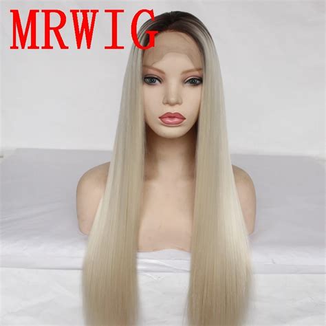 MRWIG Short Dark Roots Brown Ombre Blonde 0809 Long Straight Synthetic