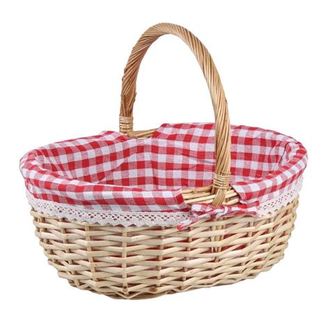 Koszyk Wiklinowy Z MateriaŁem W CzerwonĄ KratkĘ 35x28x1532 Cm Tin