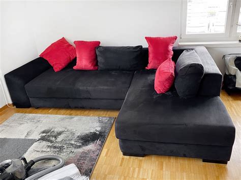 Microfaser Ecksofa Schwarz Mit Ausziehbarem Bettkasten Kaufen Auf Ricardo