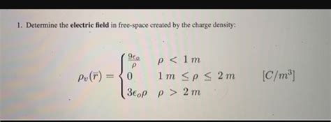 Answered 1 Determine The Electric Field In Free Space Created By The Charge Density 9e P 1m 1