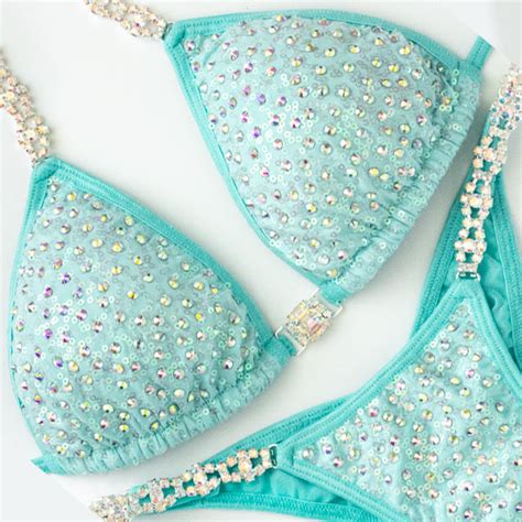 Mint Sequin Bikini Competition Suit With Crystals