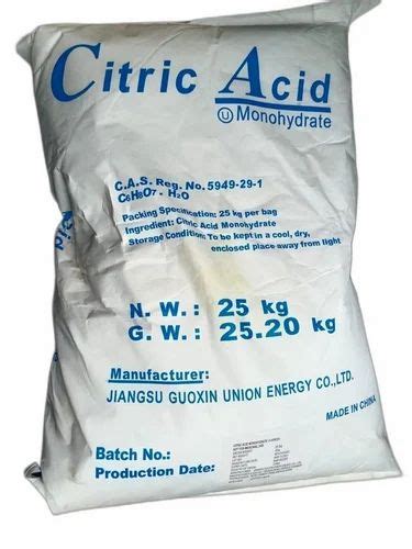 Citric Acid Chemical Packaging Type Bag Packaging Size Kg At Rs