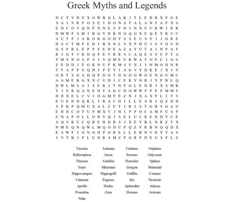 Greek Myths And Legends Word Search Wordmint Word Search Printable