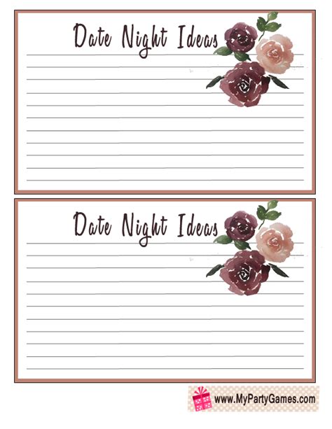 Free Printable Date Night Ideas Cards For Bridal Shower