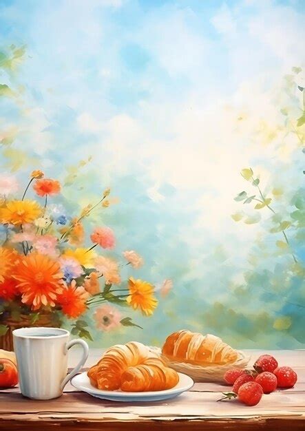 Premium AI Image | a painting of flowers and a cup of coffee.