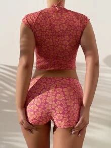 Swim Mod Summer Beach Packs Floral Print Triangle Shorts Bikini