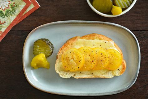 Toasted Open Face Cheese And Tomato Sandwich Stock Image Image Of