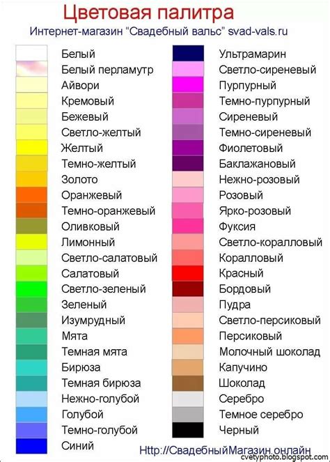 Таблица оттенков Названия цветов от Абрикоса до Янтаря ColorScheme Ru