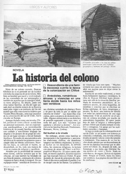 La historia del colono artículo Jaime Quezada Biblioteca Nacional