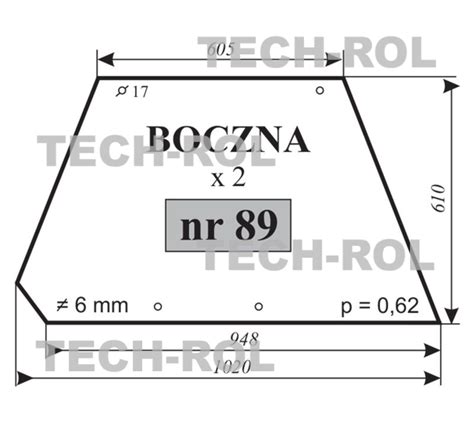 SU22 091 Szyba Boczna Uchylna 948mm 605mm 610mm Do Ursus C 385 B 89