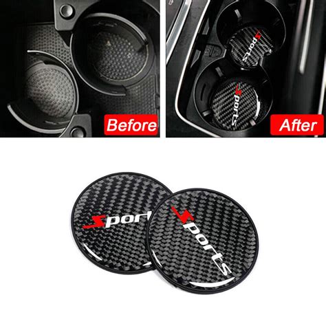 2pcs Real Carbon Fiber Car Cup Holder Pad Water Cup Slot Non Slip Mat