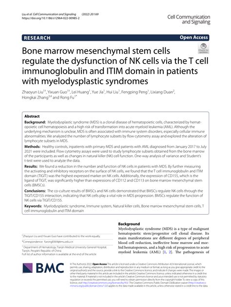 Pdf Bone Marrow Mesenchymal Stem Cells Regulate The Dysfunction Of Nk