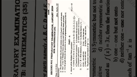 PUC II MATHS Mysuru Preparatory Exam 2024 For Reference 2nd PUC