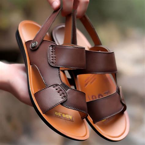 Bull Street Summer Mens Sandals Leather Casual Beach Shoes Outer Wear First Layer Cowhide And