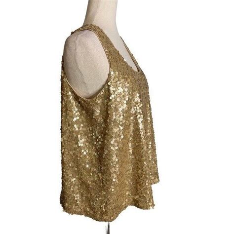 Vince Camuto Gold Sequin Sleeveless Swing Top Exposed Gem