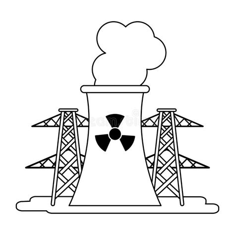 Impianto Industriale Nucleare In Bianco E Nero Illustrazione Vettoriale