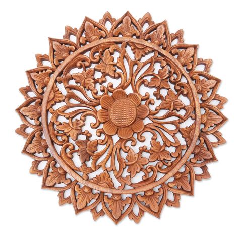 Unicef Market Artisan Crafted Suar Wood Relief Panel Flower Farm