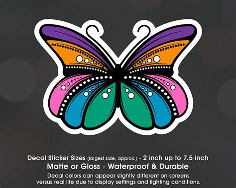 Rainbow Colorful Pretty Butterfly Vinyl Decal Sticker Sizes 2 Inch Up